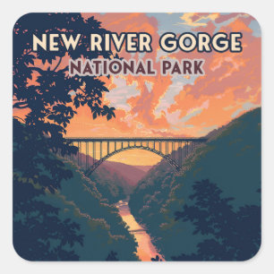 Sticker Carré New River Gorge National Park West Virginia Bridge