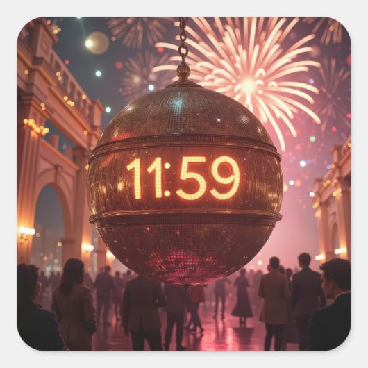 Sticker Carré New Year's Eve Countdown Clock with Fireworks (Devant)