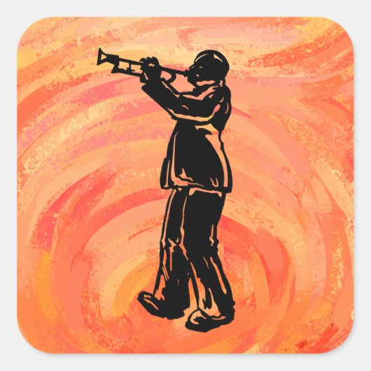 Sticker Carré New York Boogie Nights Trumpet Orange (Devant)
