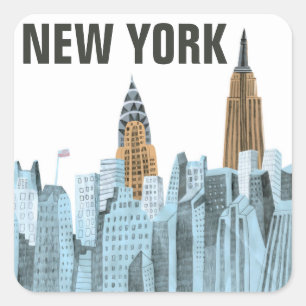 Sticker Carré New York City tiré par la main, NY