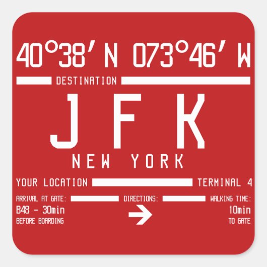 Sticker Carré New York JFK International Airport Code (Devant)