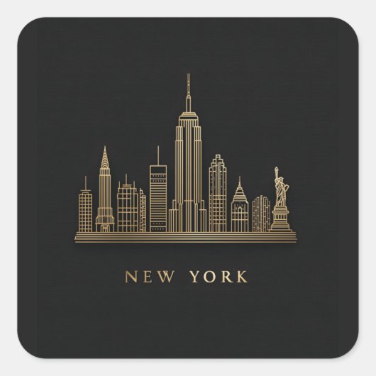Sticker Carré New York Skyline Gold Line Art (Devant)