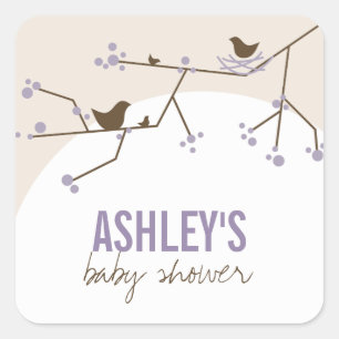 Sticker Carré Nidification Famille D'Oiseaux Sur Branches Baby s