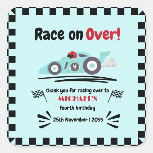 Sticker Carré N'importe quel âge Anniversaire course sur la cour (Devant)