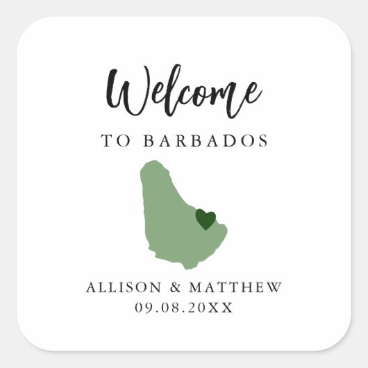 Sticker Carré N'importe quelle couleur Barbade Mariage Welcome S (Devant)