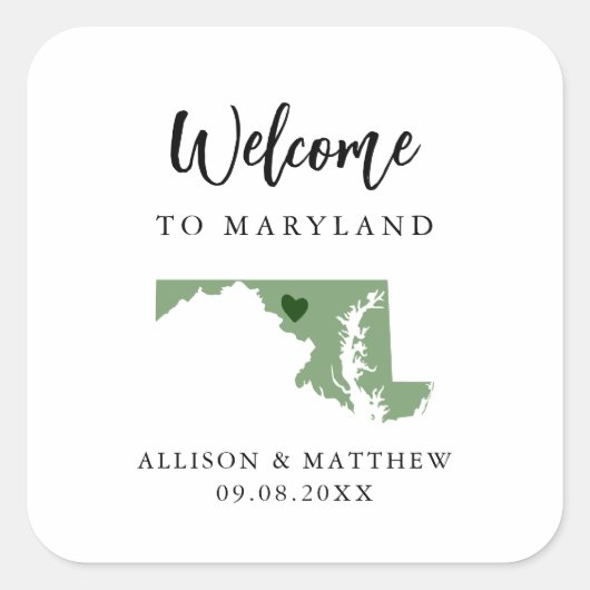 Sticker Carré N'importe quelle couleur Maryland Mariage Welcome (Devant)
