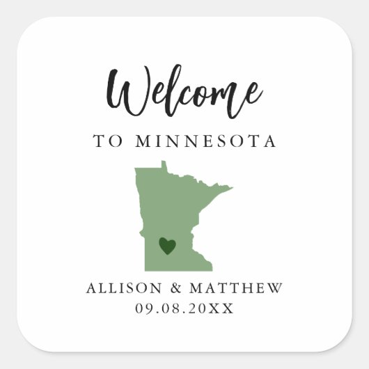 Sticker Carré N'importe quelle couleur Minnesota Mariage Welcome (Devant)