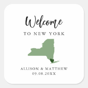 Sticker Carré N'importe quelle couleur New York Mariage Welcome 