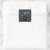 Sticker Carré Ninja panda couleur néon (Sac)