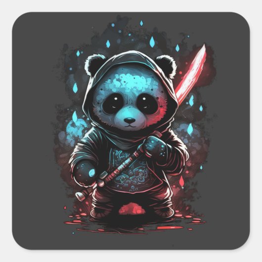 Sticker Carré Ninja panda couleur néon (Devant)