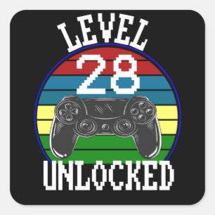 Sticker Carré Niveau 28 Déverrouillé Funny 28e anniversaire id