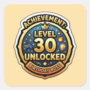Sticker Carré Niveau 30 Débloqué Cadeau d'anniversaire pour joue