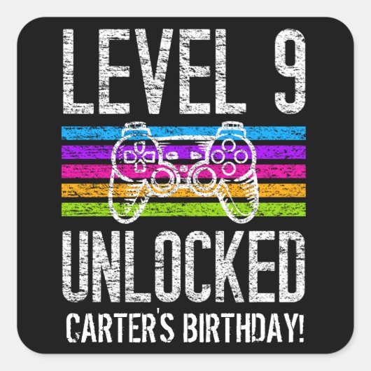 Sticker Carré Niveau 9 Déverrouillé 9e anniversaire Jeu personna (Devant)