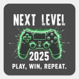 Sticker Carré Niveau suivant 2025 Jouer Gagner Répétez Joueur de