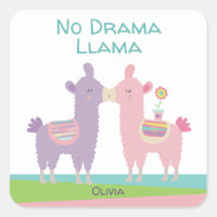 No Drama Llama rose violet Turquoise Nom École