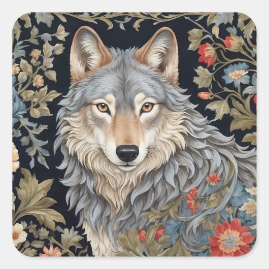 Sticker Carré Noble Grey Wolf William Morris Inspiré (Devant)