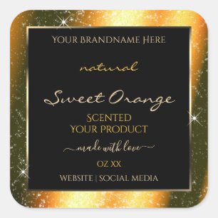 Sticker Carré Noble Orange Sparkle Parties scintillant Cadre Éti