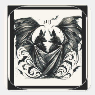 Sticker Carré Noces Chauves-Souris Amour Gothique Crème Noir Arg