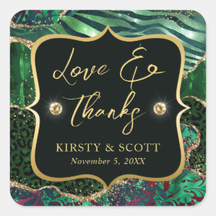 Sticker Carré Noces de Vert et d'Or Agate Brillant Jungle Sauvag
