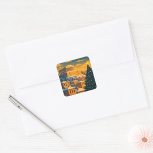 Sticker Carré Noël à Athènes – Scène de vacances festive en Grèc