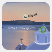 Sticker Carré Noël À Santorin, Grèce Avec Père Noël (Devant)