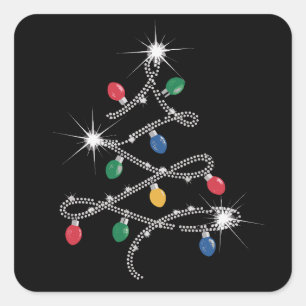 Sticker Carré Noël Arbre clair Rhinestone Mega Bling