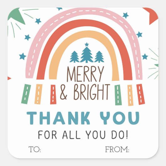 Sticker Carré Noël Arc-en-ciel Joyeux et lumineux (Devant)