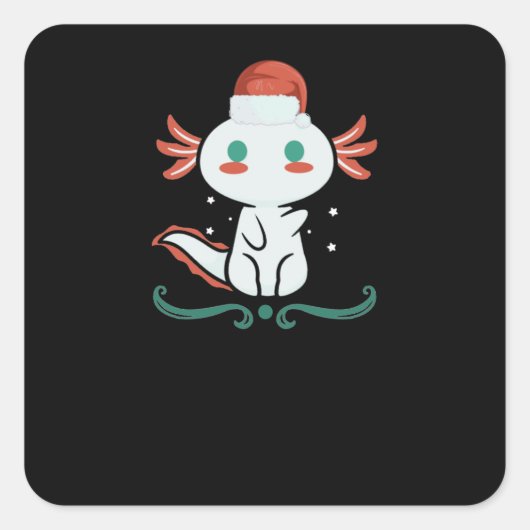 Sticker Carré Noël Axolotl Kawaii (Devant)