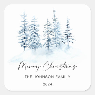 Sticker Carré Noël Blue Winter Forest Paysage rustique