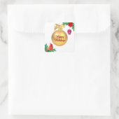 Sticker Carré Noël boule, cône d'oiseau et de pin sur blanc (Sac)