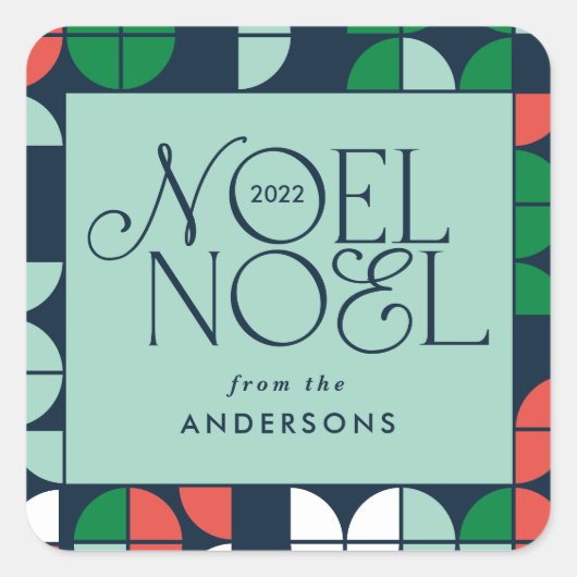 Sticker Carré Noel brillant coloré script géométrique Noël (Devant)