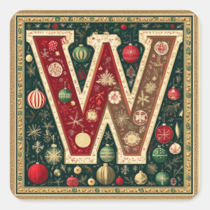 Sticker Carré Noël classique W : Rouge, Vert, Crème, Or