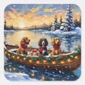 Sticker Carré Noël Cocker Spaniel Bateau Fêtes (Devant)