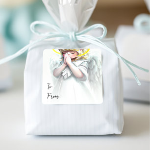 Sticker Carré Noël commence avec Christ Praying Angel