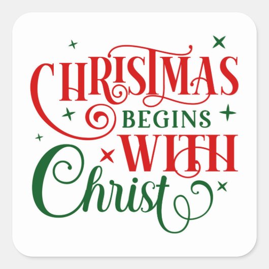 Sticker Carré Noël commence avec le Christ (Devant)