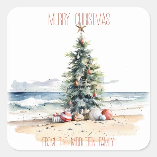 Sticker Carré Noël côtier sur la plage (Devant)