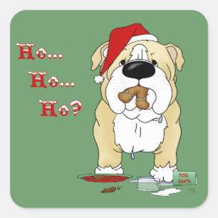Sticker Carré Noël de bouledogue - Ho Ho Ho ? ? ?