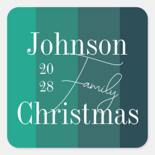 Sticker Carré Noël de famille verte personnalisée