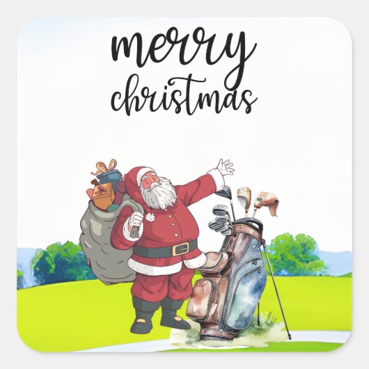 Sticker Carré Noël de golf avec le Père Noël (Devant)
