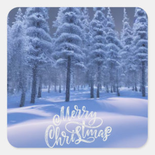 Sticker Carré Noël de la forêt d'hiver