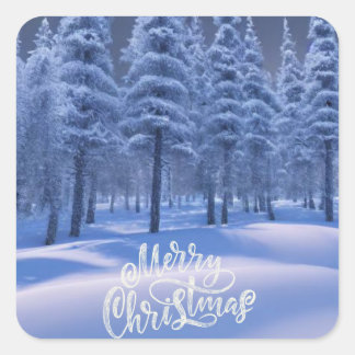 Sticker Carré Noël de la forêt d'hiver