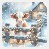 Sticker Carré Noël de la vache festive mignonne (Devant)