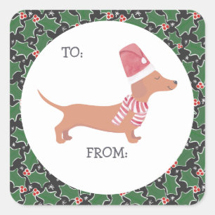 Sticker Carré Noël de mignonne Dachshund