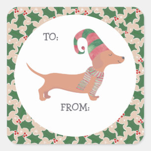 Sticker Carré Noël de mignonne Dachshund