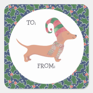 Sticker Carré Noël de mignonne Dachshund