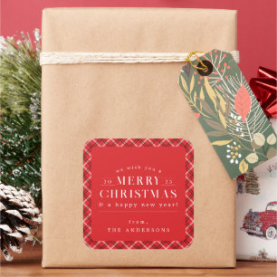 Sticker Carré Noël de Noël de vacances rouges