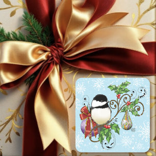 Sticker Carré Noël de poulet d'hiver