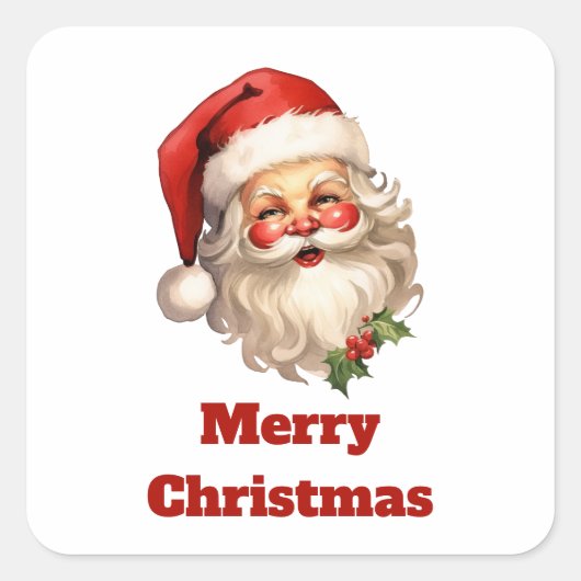 Sticker Carré Noël de style rétro Holly Jolly Santa Claus (Devant)