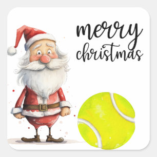 Sticker Carré Noël de tennis avec balle de tennis Santa Claus