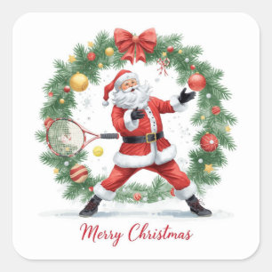 Sticker Carré Noël de tennis avec le Père Noël